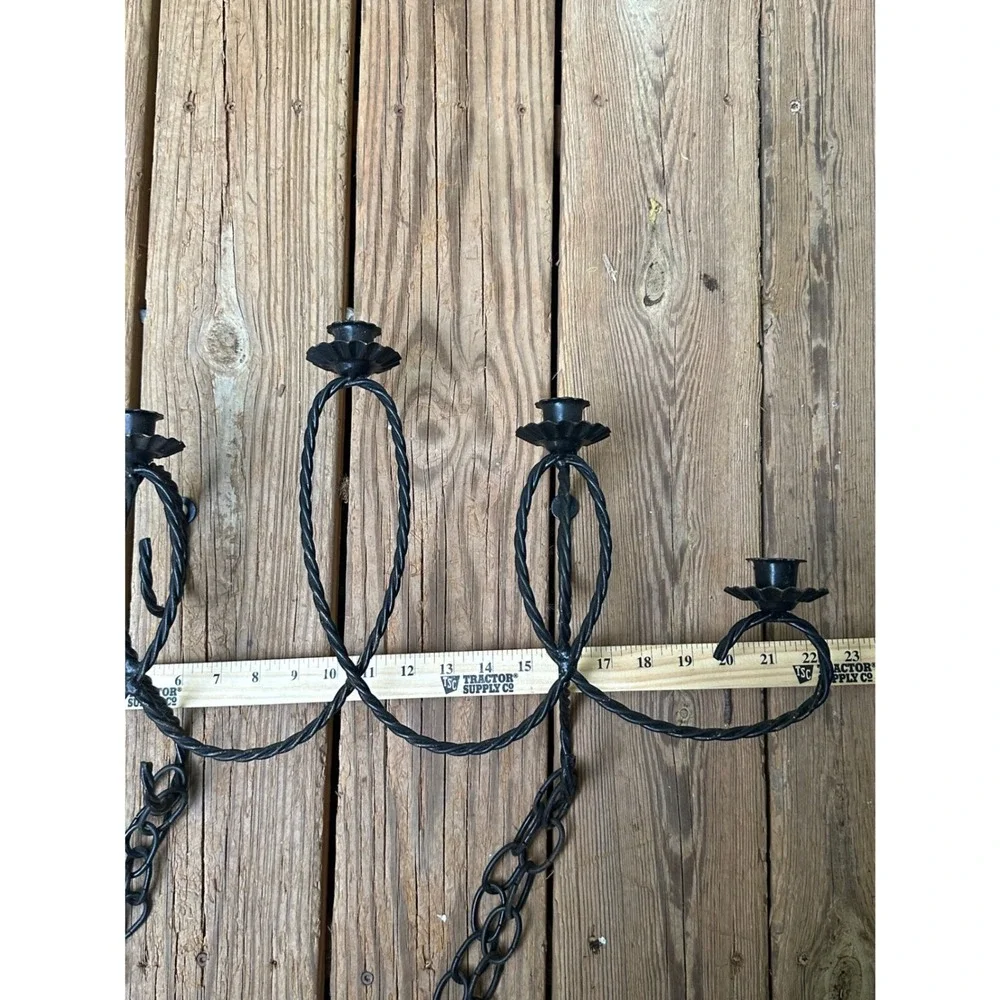 Vintage Black Wrought Iron 5 Light Hanging Candelabra Twisted Metal Gothic Decor